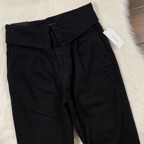 J Brand Women's Size 24 Black Tanik Fold Over Pleat Front Peg Jeans Pants - Picture 3 of 11